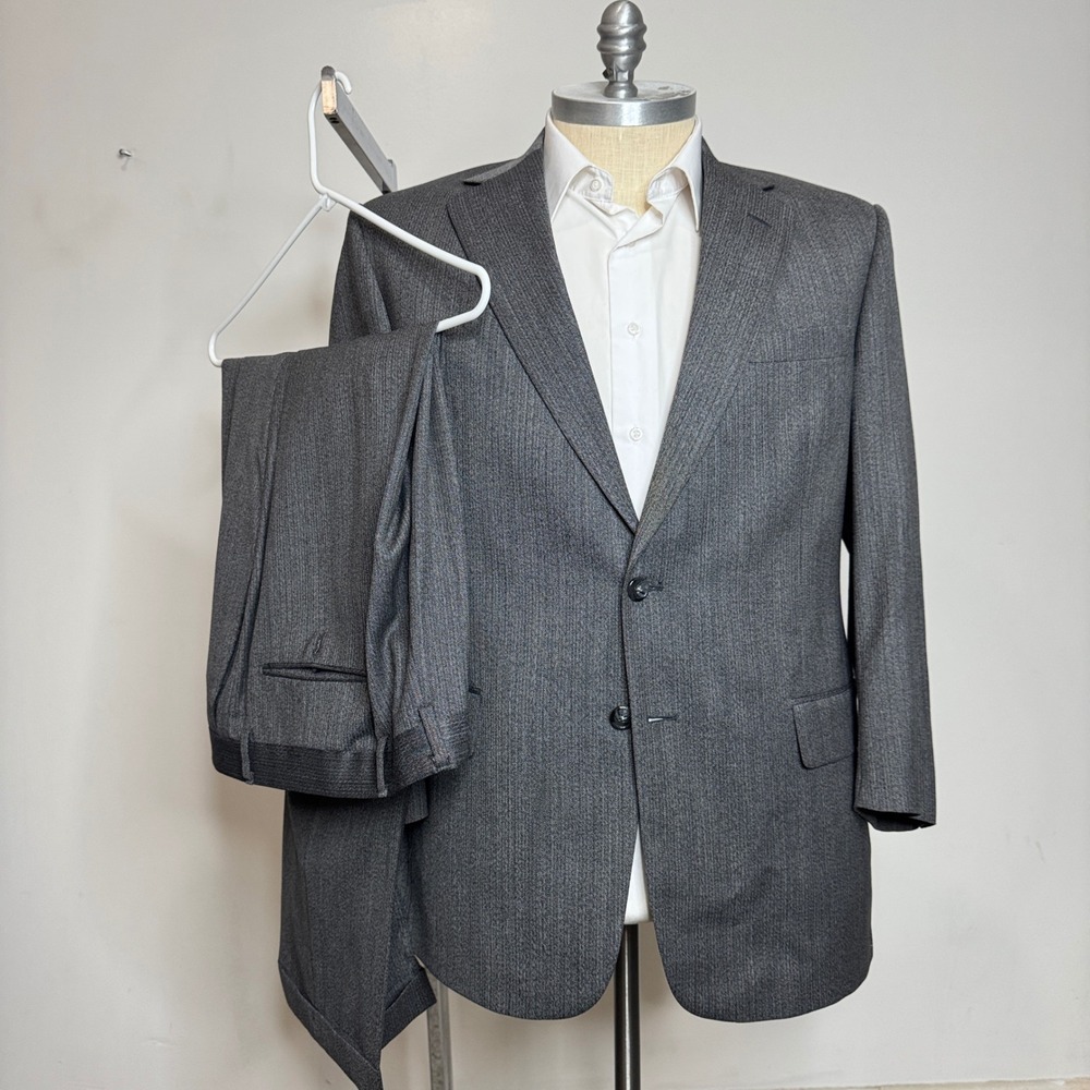 Van Lebow‎ for Hartz Mens Wool Suit Charcoal Gray 44R 38W
